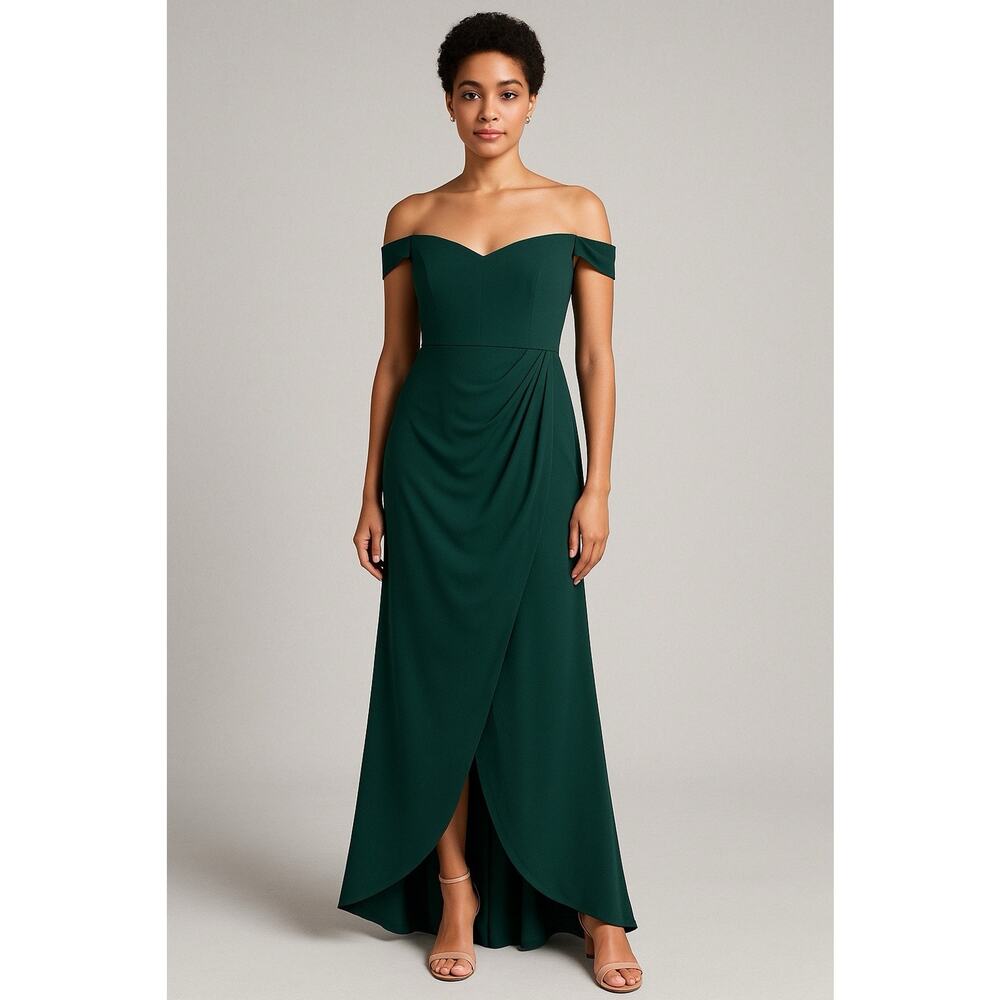 Bhldn Rossi Crepe Dress Womens 16 Green Off Shoulder Maxi Bridesmaid Gown Formal